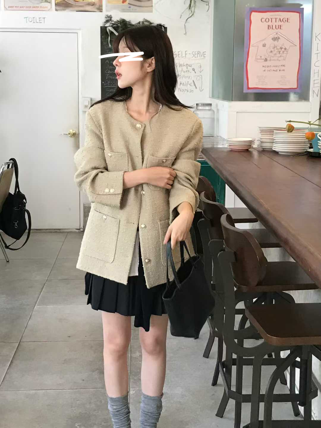 A68.小V家30%WOOL金釦小香外套