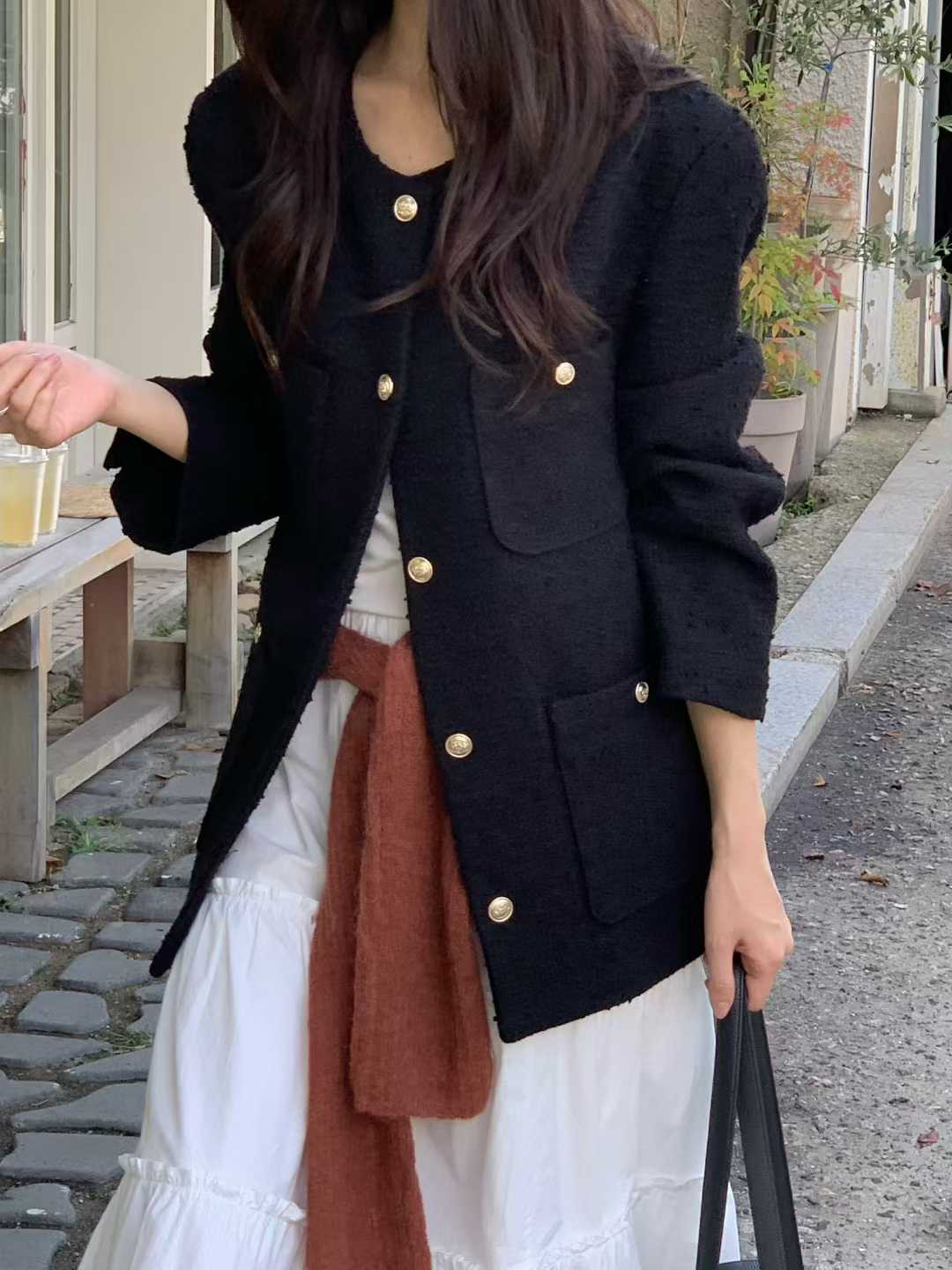 A68.小V家30%WOOL金釦小香外套