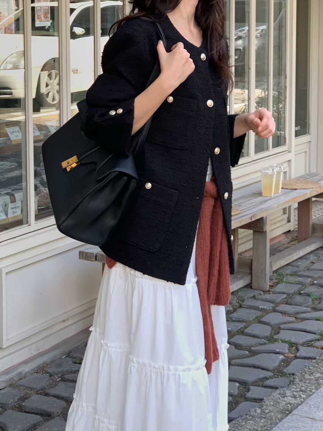A68.小V家30%WOOL金釦小香外套