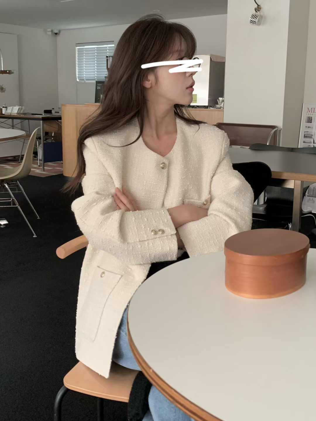 A68.小V家30%WOOL金釦小香外套