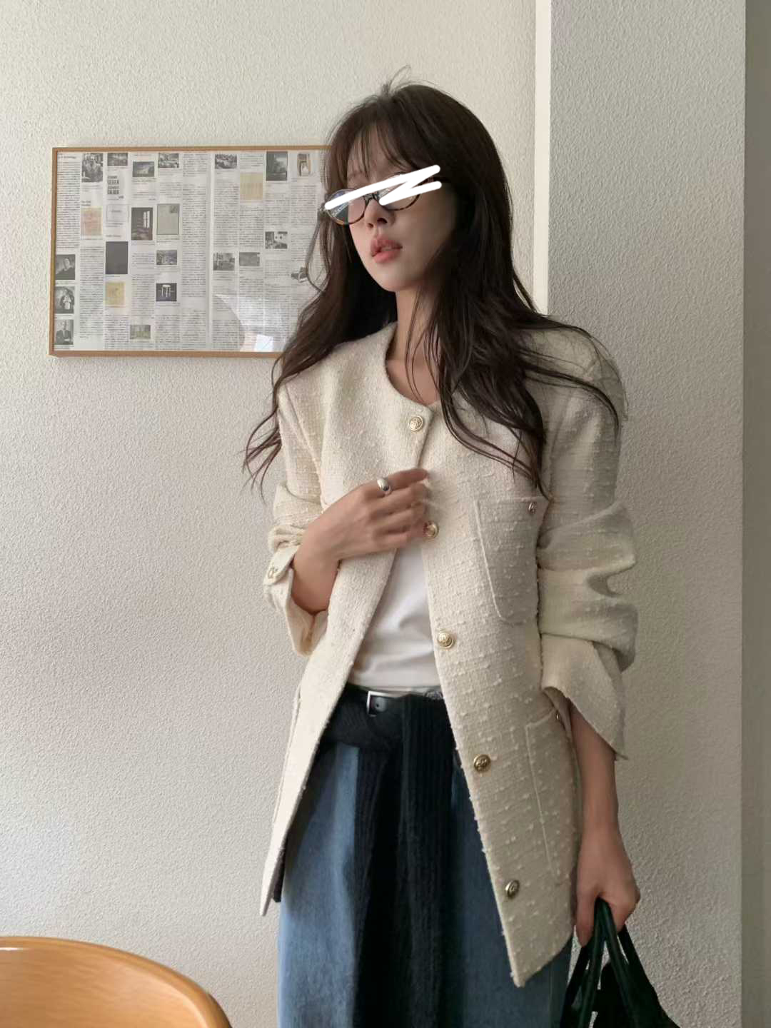 A68.小V家30%WOOL金釦小香外套
