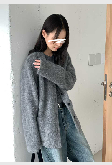 B75.纖瘦家馬海毛V領口袋外套