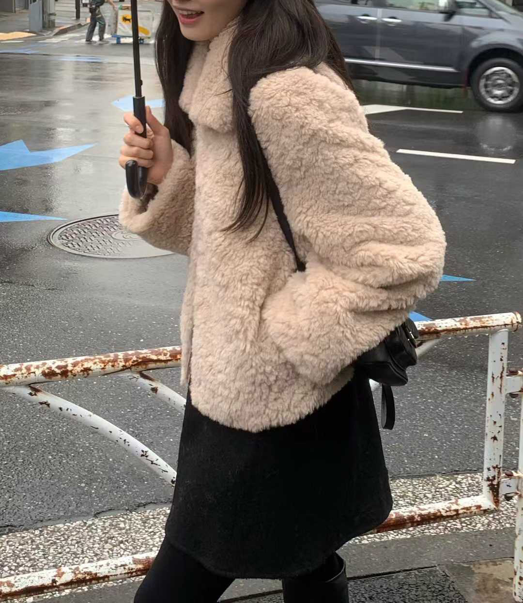 A19.顏值家泰迪熊毛毛翻領外套