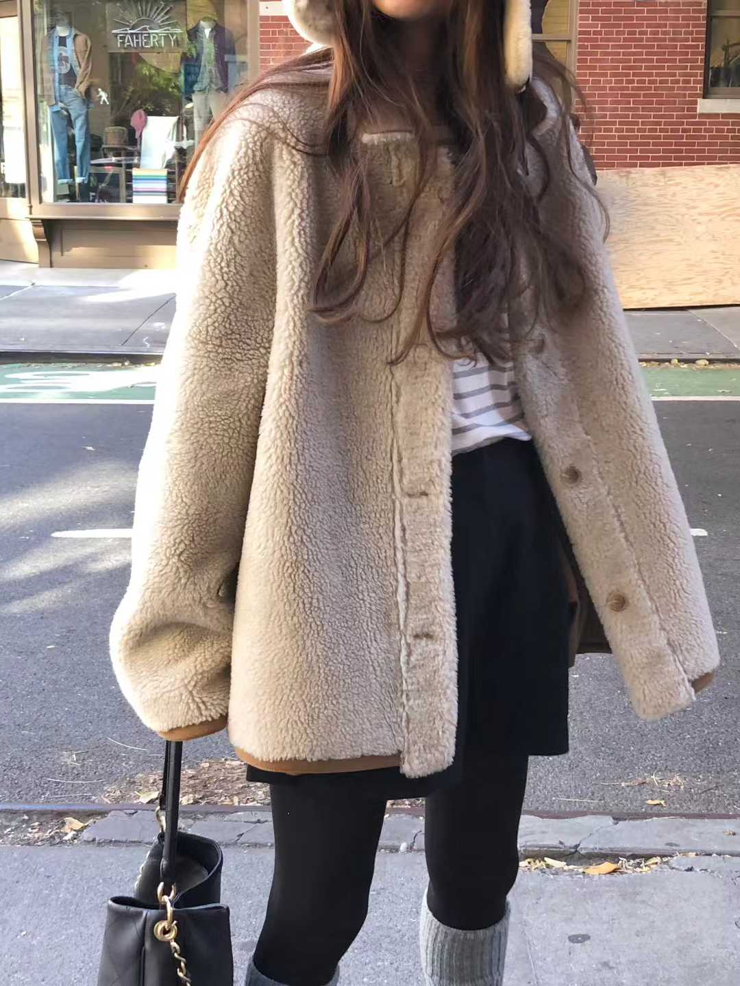 A20.顏值家可愛正反麂皮QQ毛外套