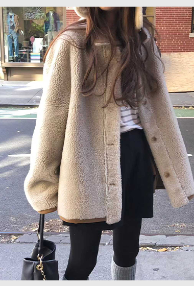 A20.顏值家可愛正反麂皮QQ毛外套