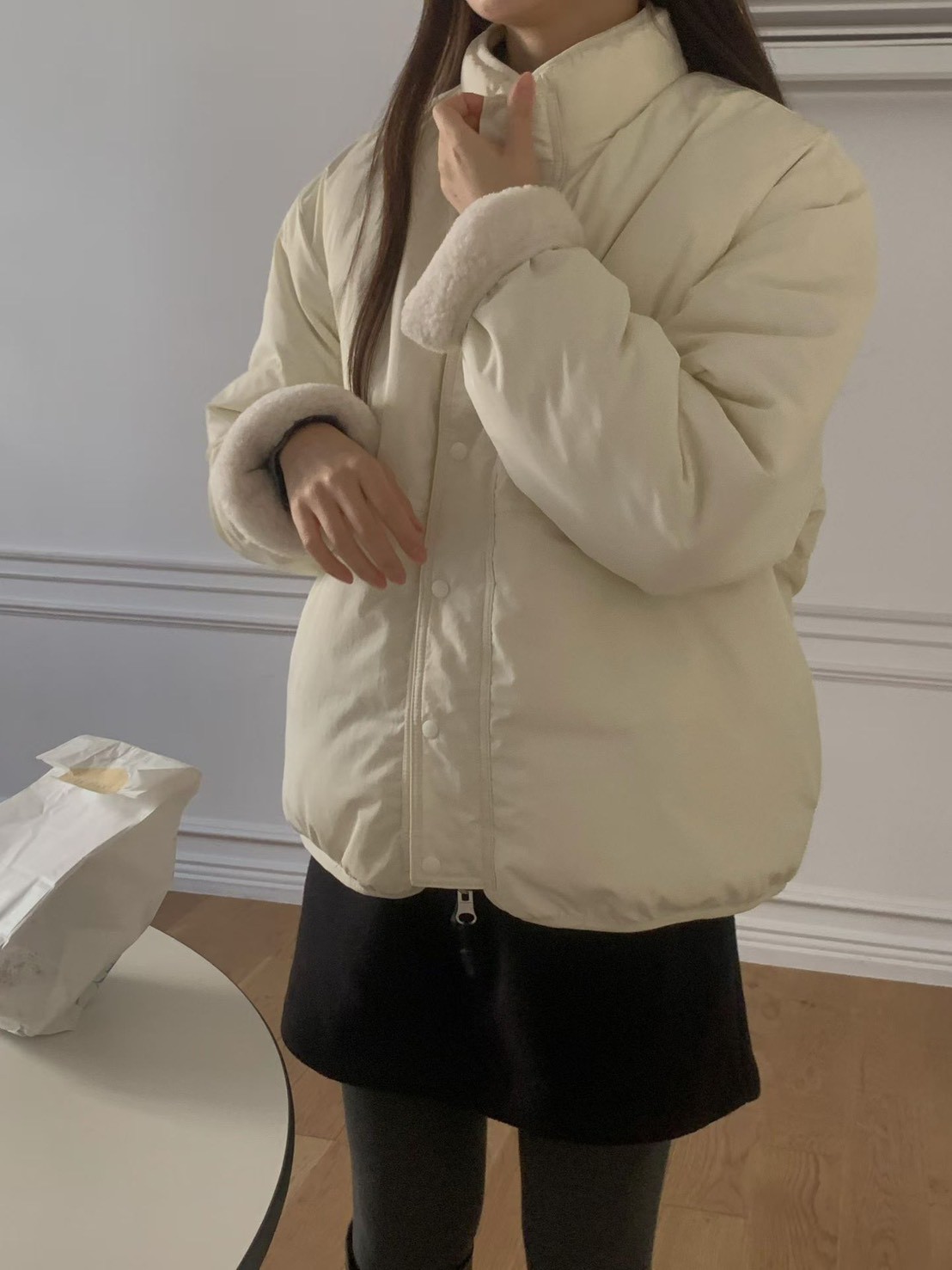 B91.必備正反兩穿立領100%羊毛外套