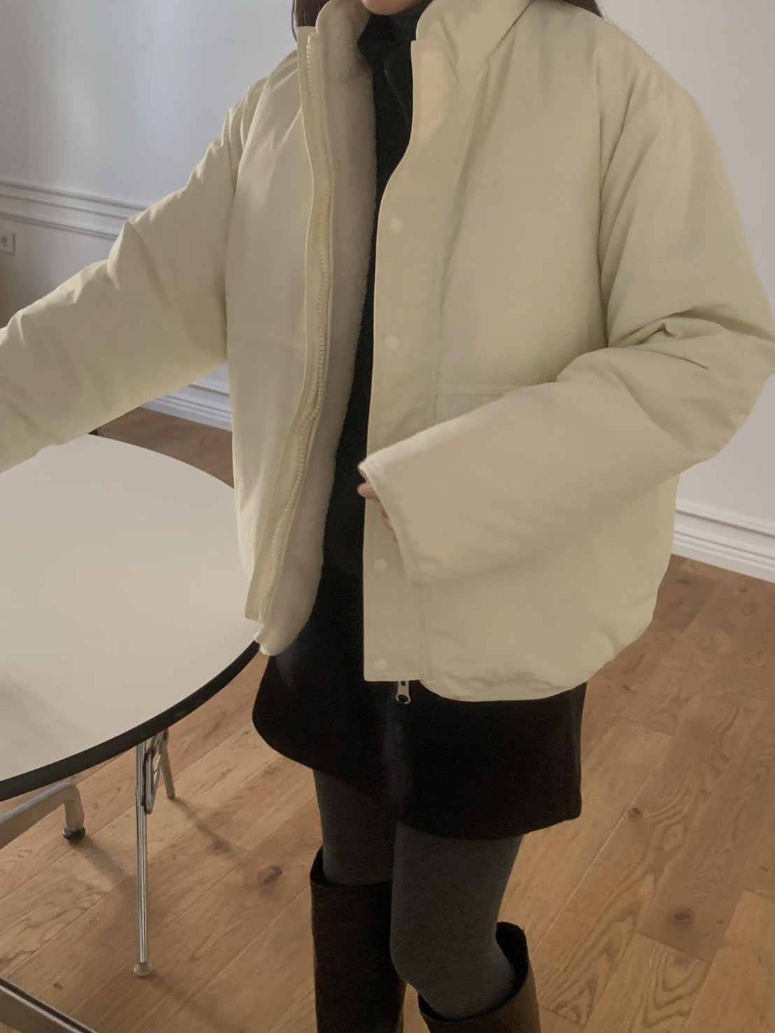 B91.必備正反兩穿立領100%羊毛外套