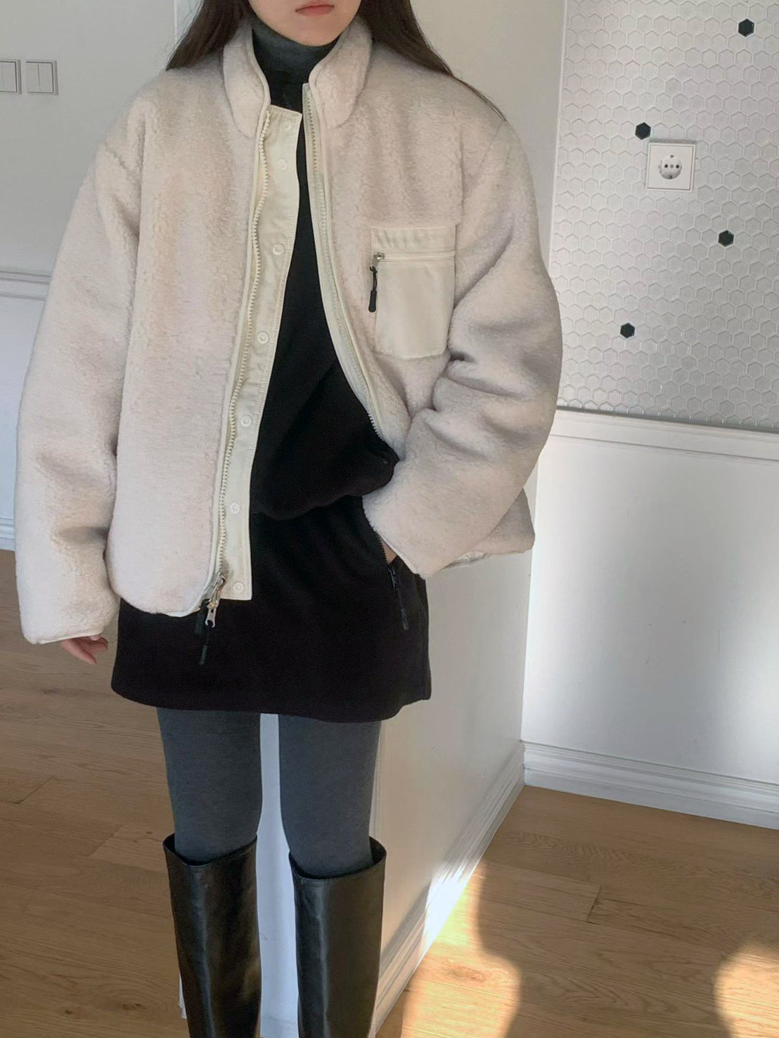 B91.必備正反兩穿立領100%羊毛外套