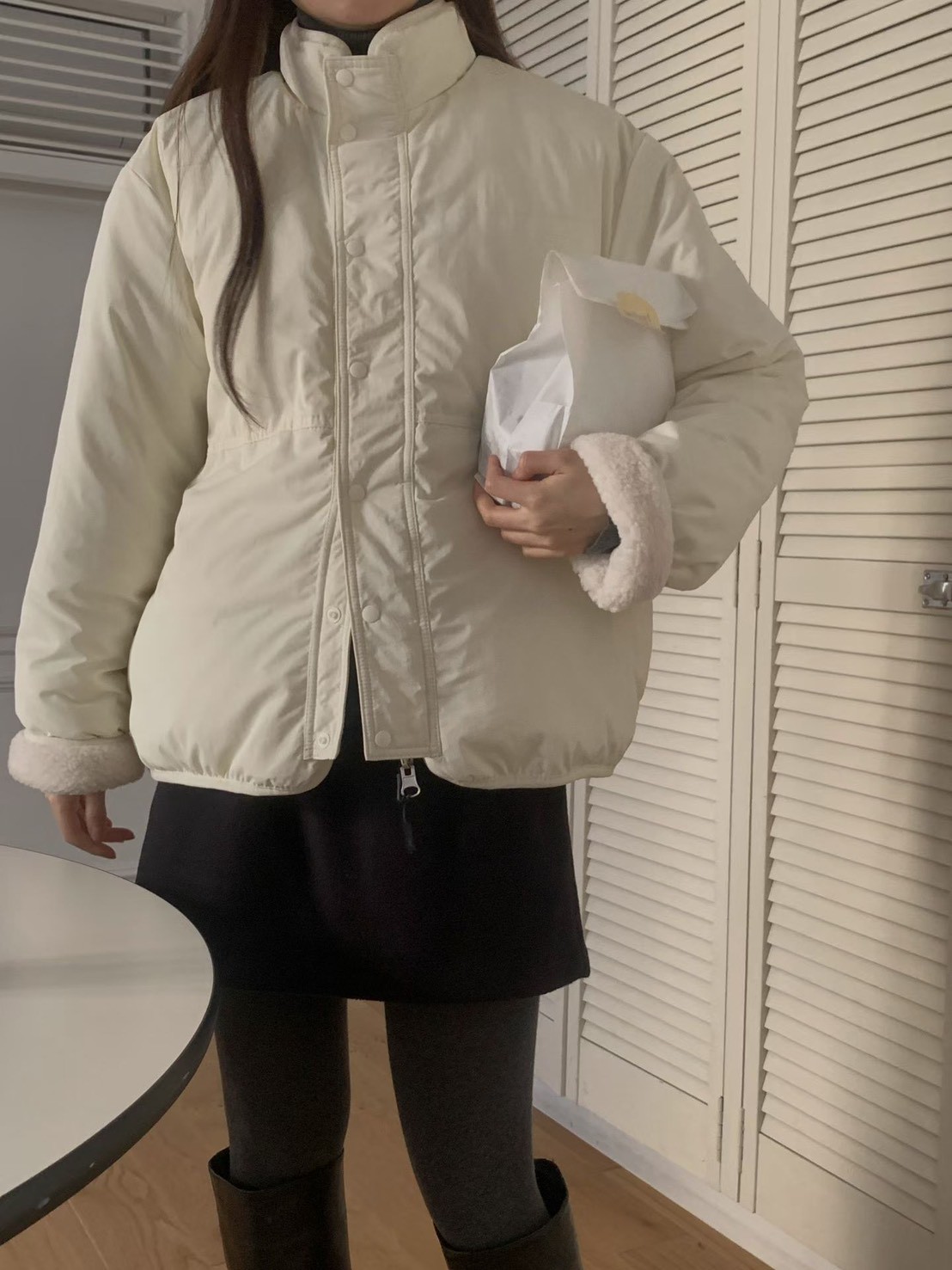 必備正反兩穿立領100%羊毛外套