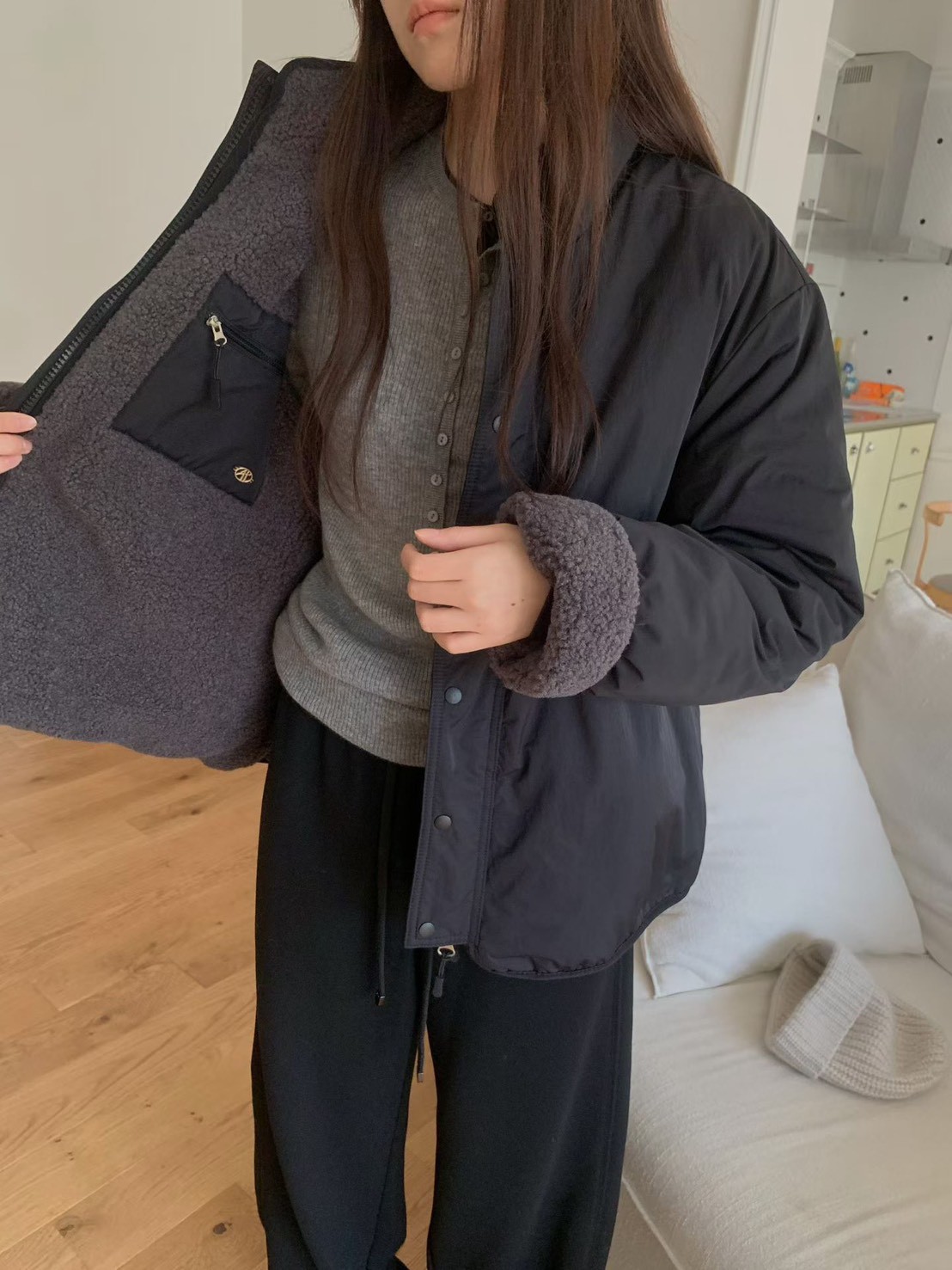 B91.必備正反兩穿立領100%羊毛外套