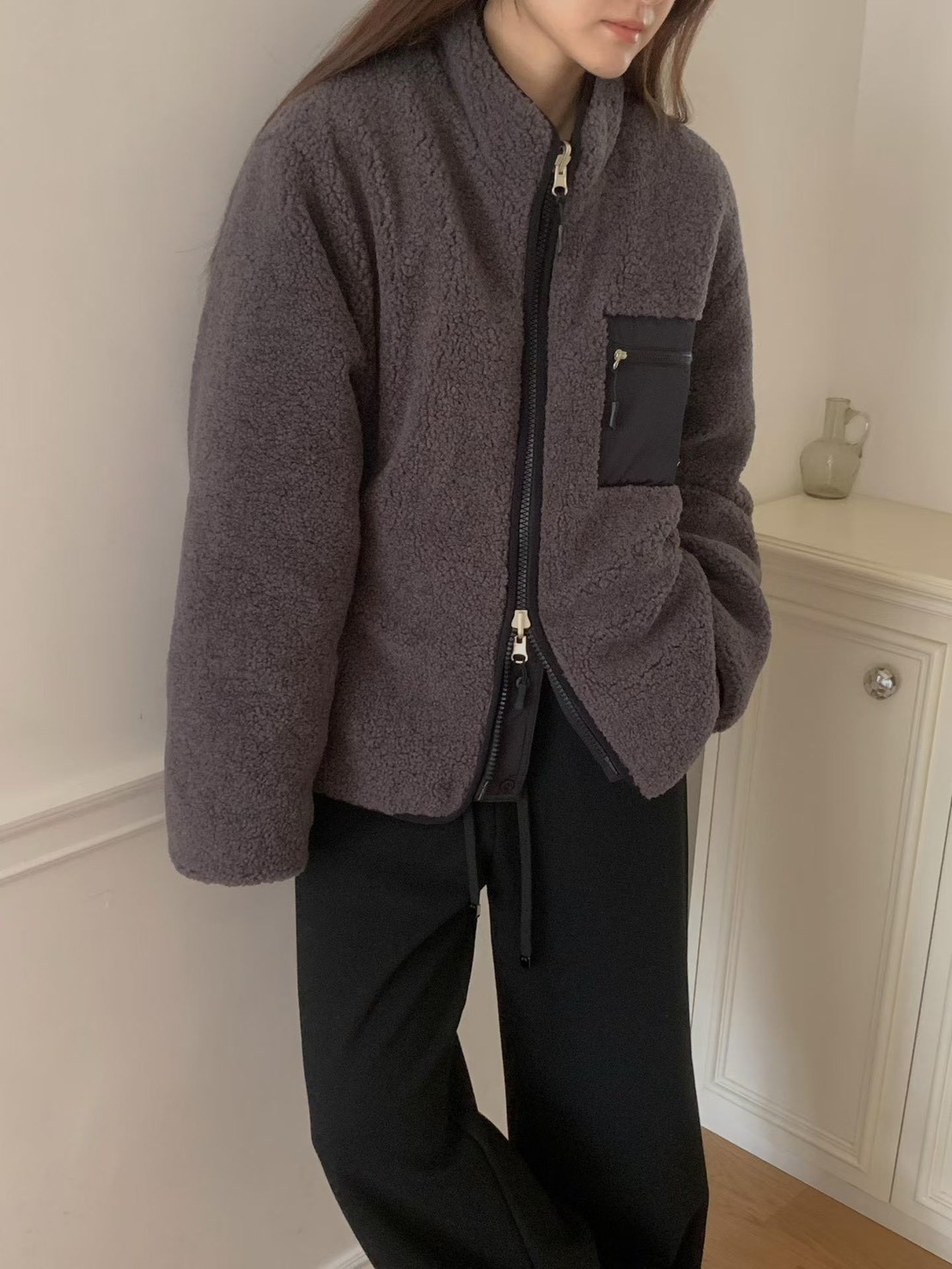 B91.必備正反兩穿立領100%羊毛外套