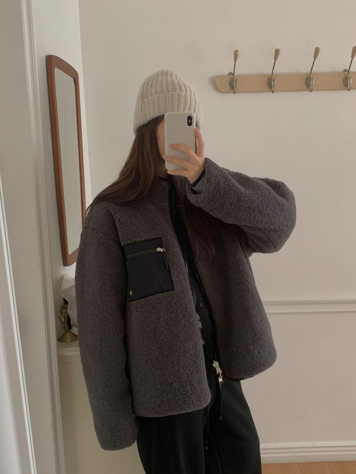 B91.必備正反兩穿立領100%羊毛外套