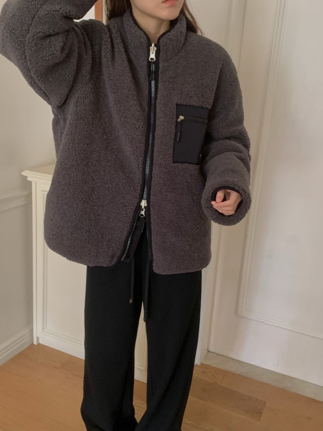 B91.必備正反兩穿立領100%羊毛外套