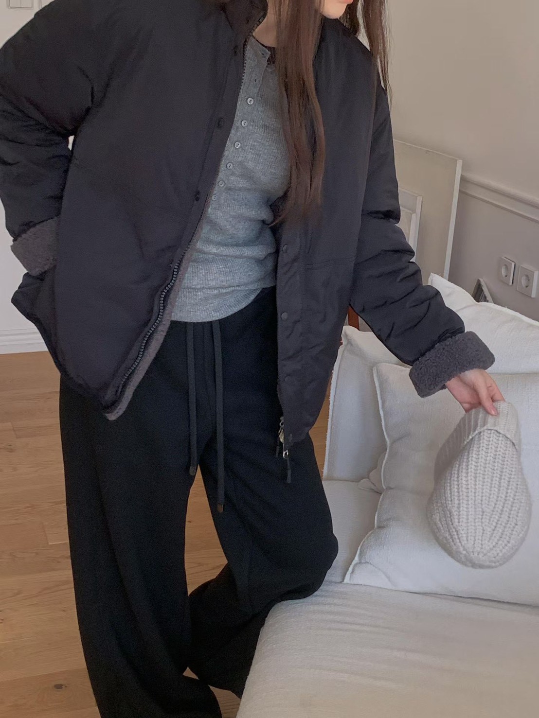 B91.必備正反兩穿立領100%羊毛外套