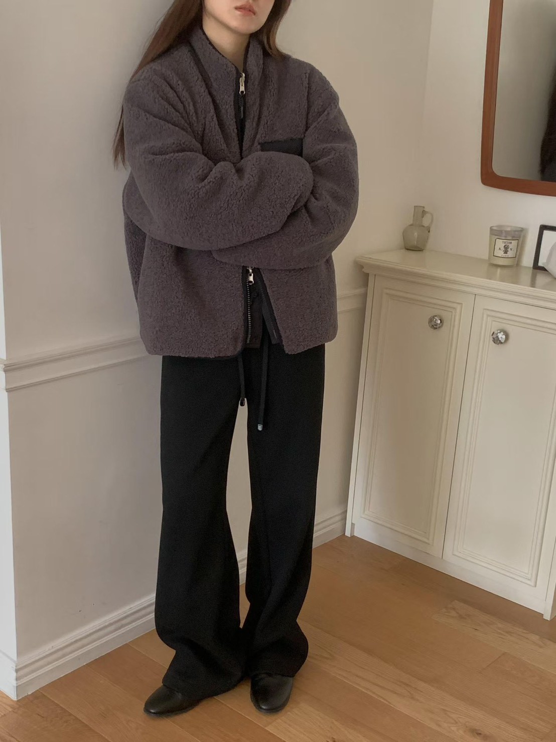 B91.必備正反兩穿立領100%羊毛外套