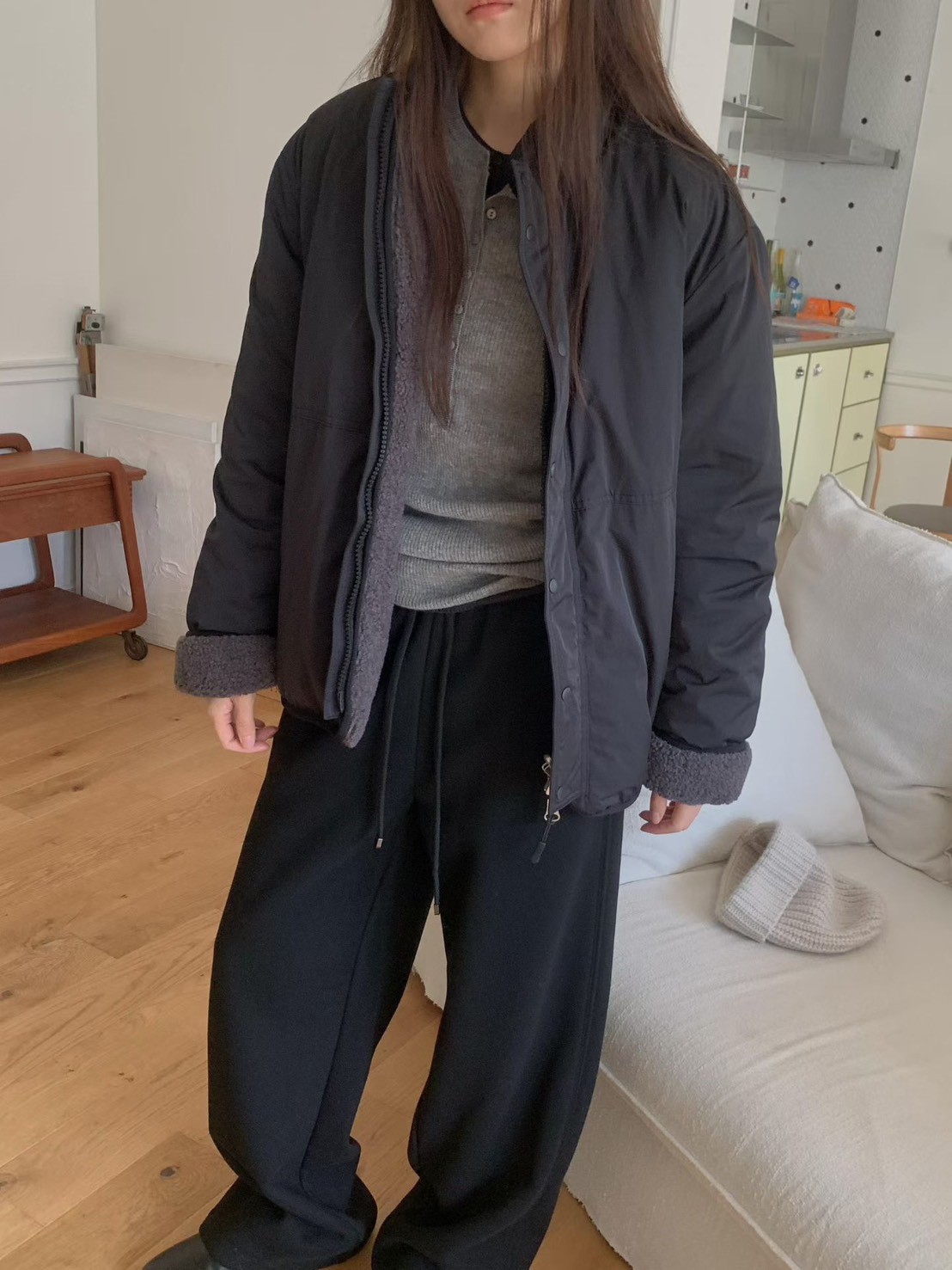 B91.必備正反兩穿立領100%羊毛外套