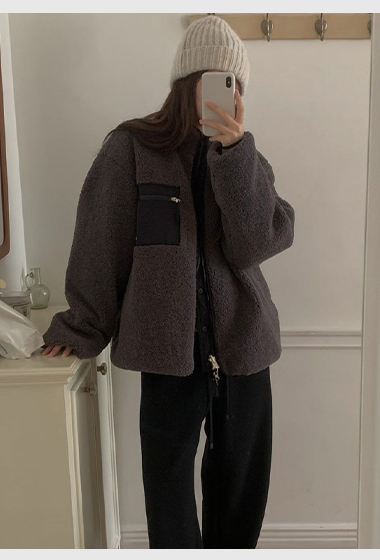 B91.必備正反兩穿立領100%羊毛外套