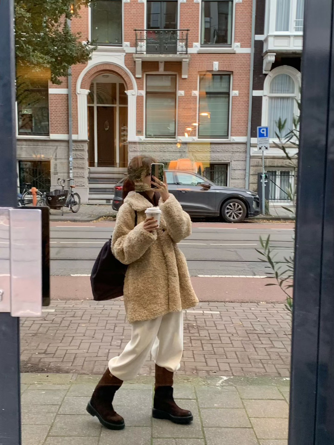 A10.小V家甜美翻領QQ毛中長外套