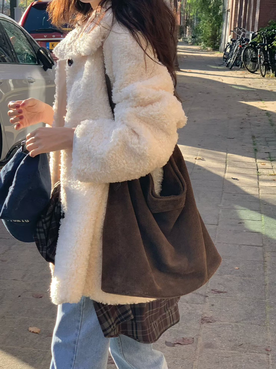 A10.小V家甜美翻領QQ毛中長外套