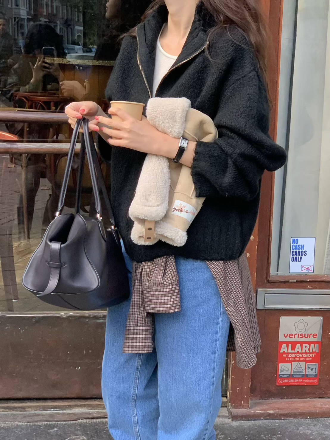 A08.小V家羊毛混紡立領拉鍊外套