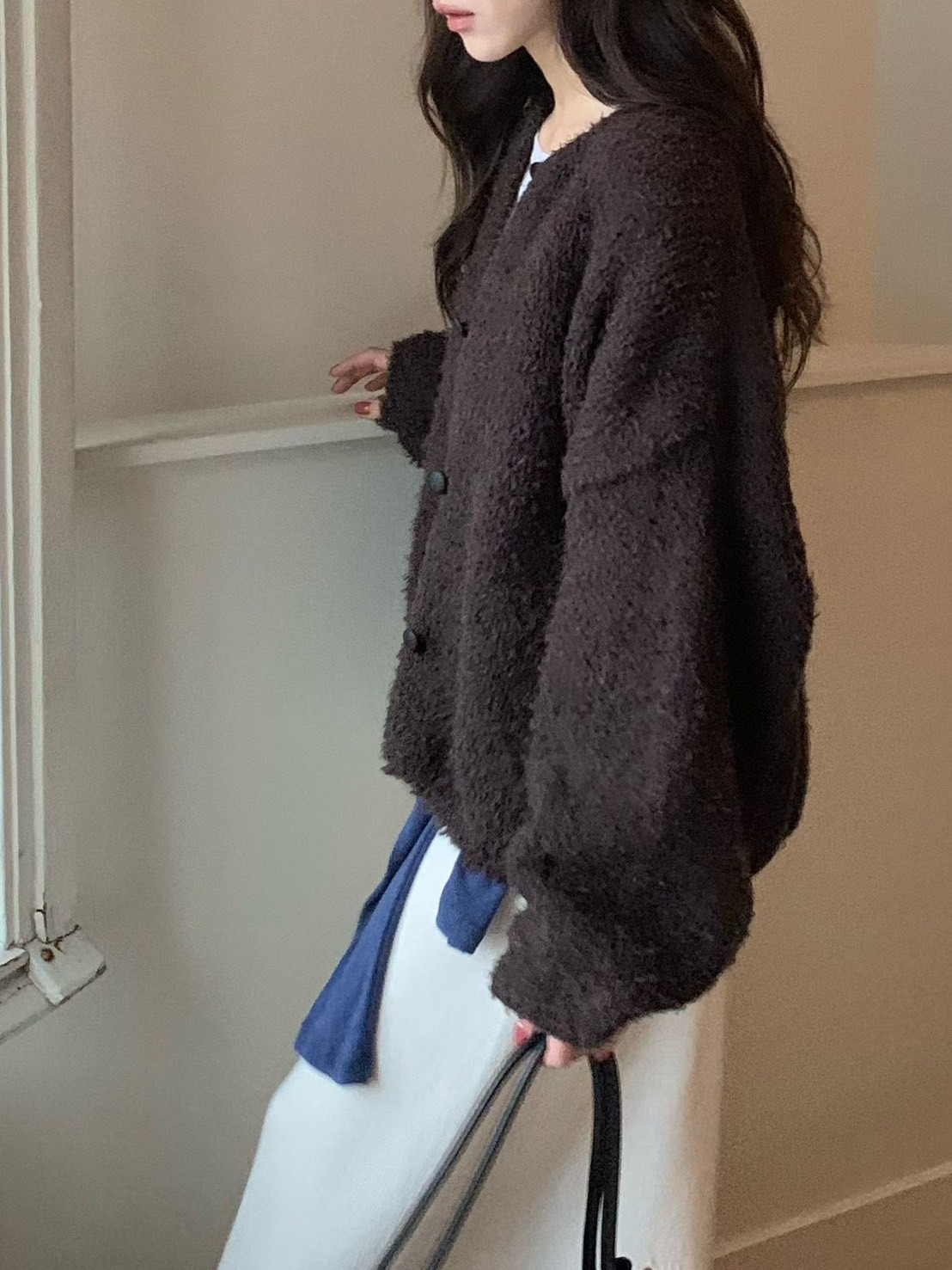 A18.小V家柔美圓領駝羊毛毛衣外套