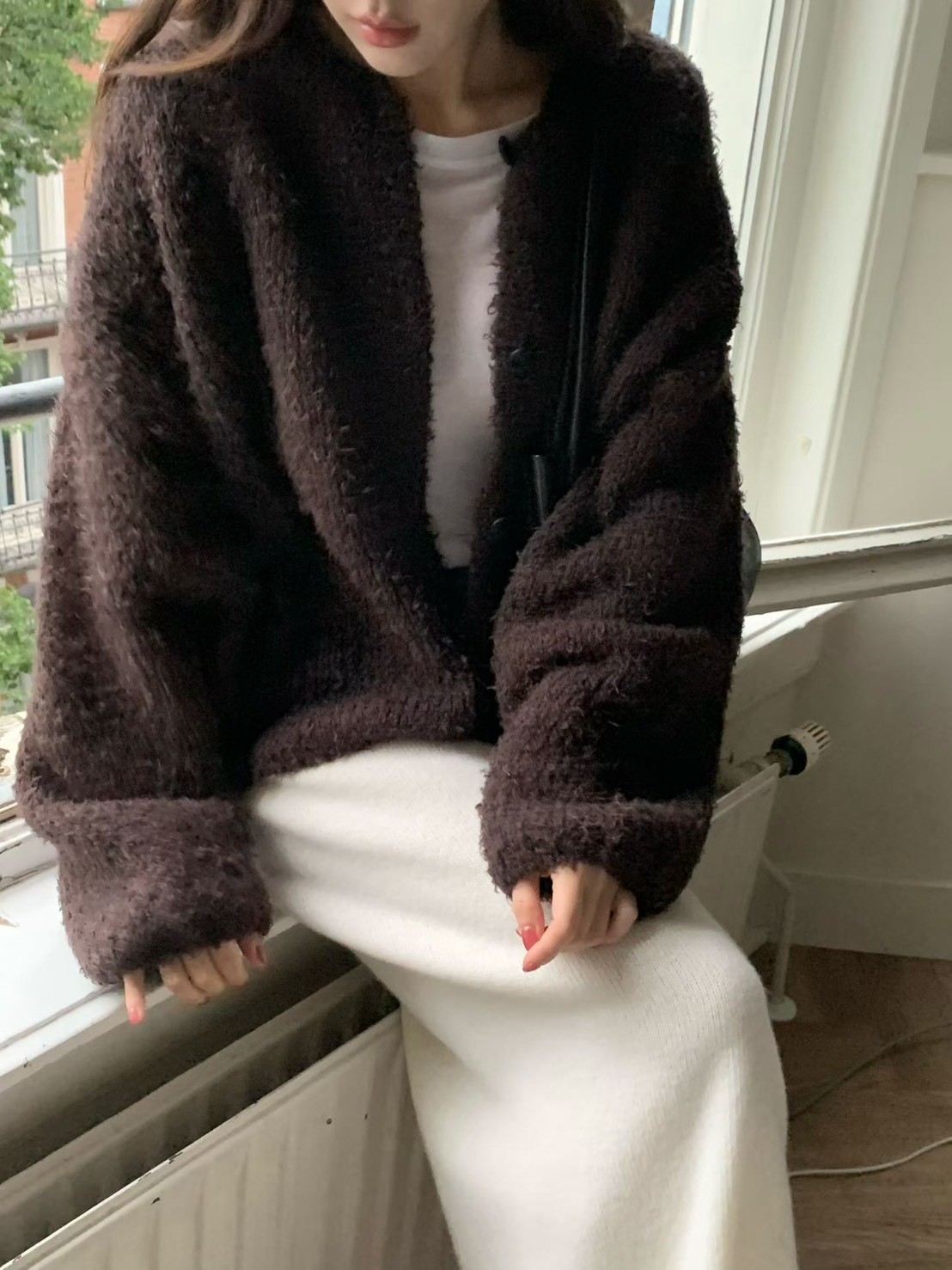 A18.小V家柔美圓領駝羊毛毛衣外套