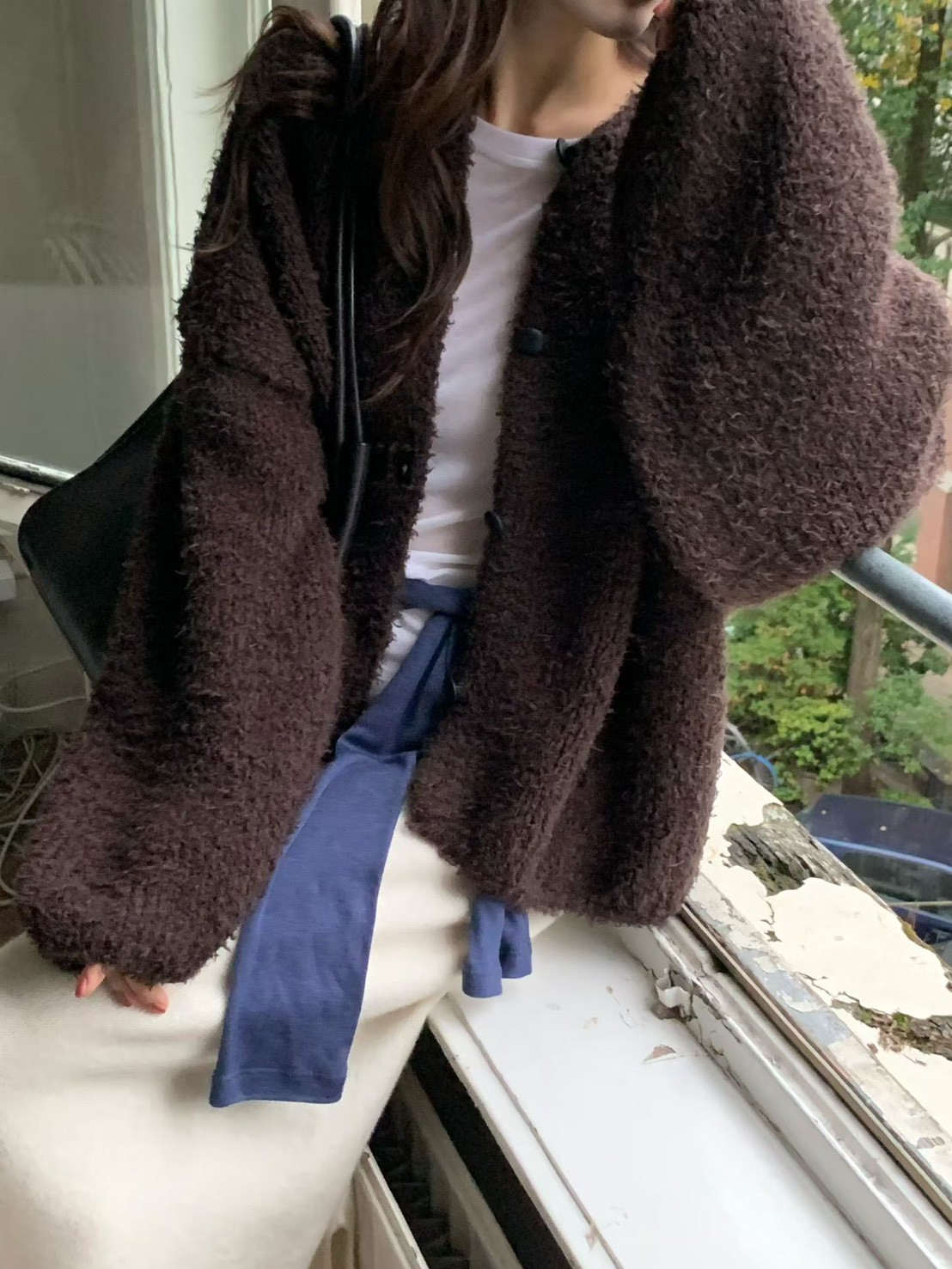 A18.小V家柔美圓領駝羊毛毛衣外套