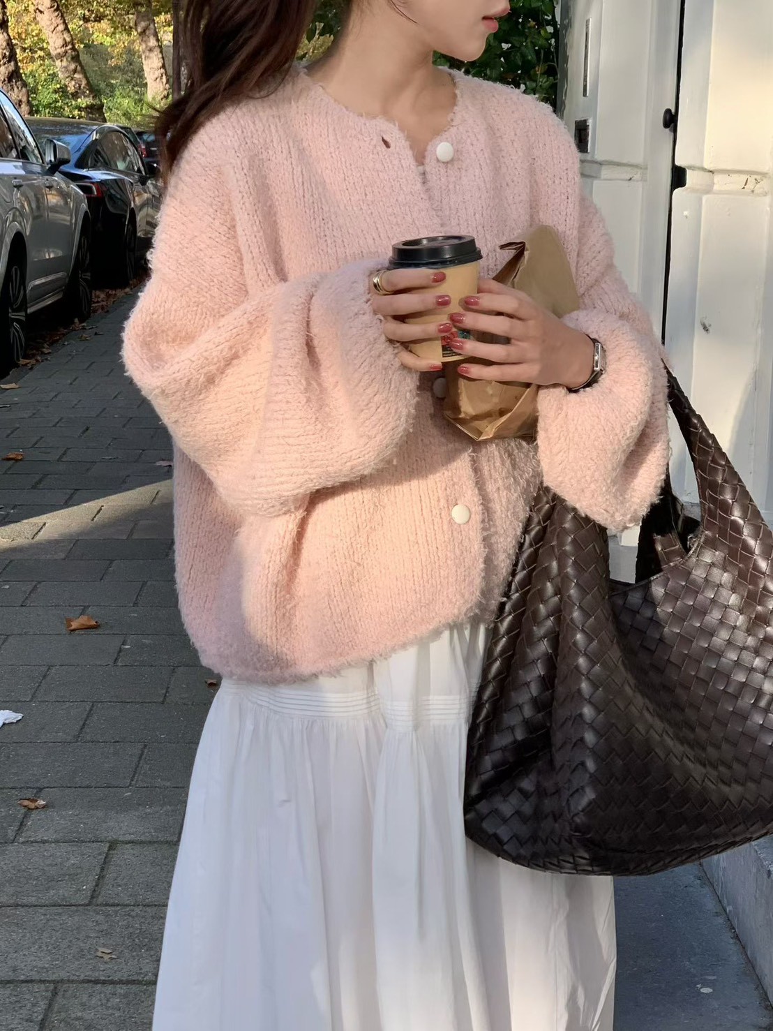 A18.小V家柔美圓領駝羊毛毛衣外套