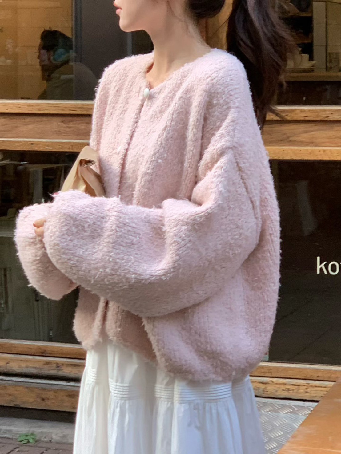 A18.小V家柔美圓領駝羊毛毛衣外套