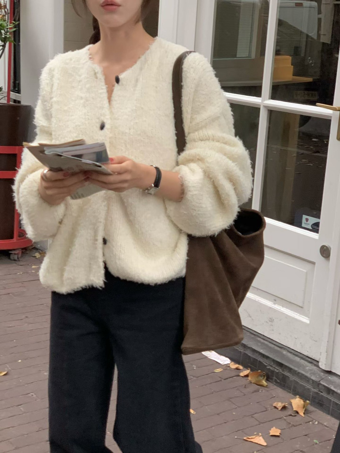 A18.小V家柔美圓領駝羊毛毛衣外套