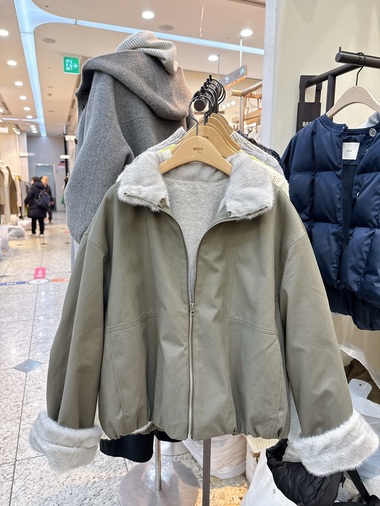 B94.可愛落肩內毛毛翻領外套