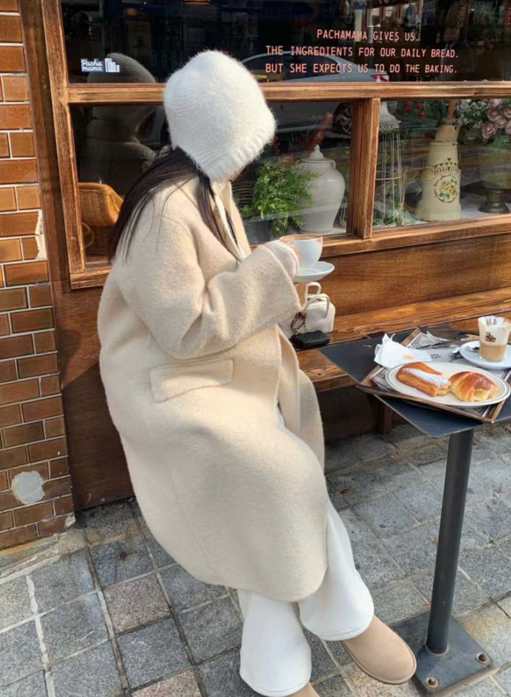 質感家小翻領長版手工大衣