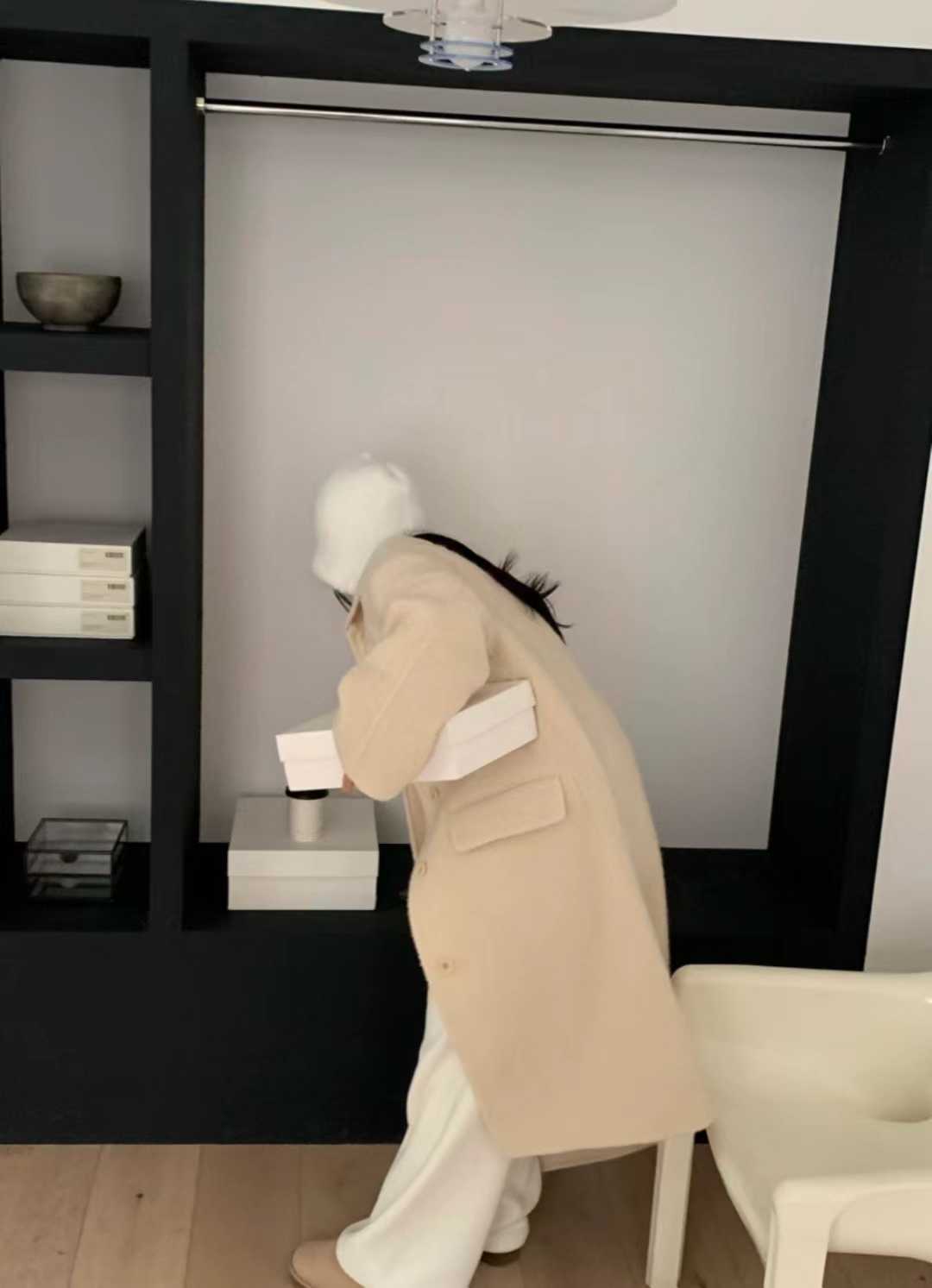質感家小翻領長版手工大衣
