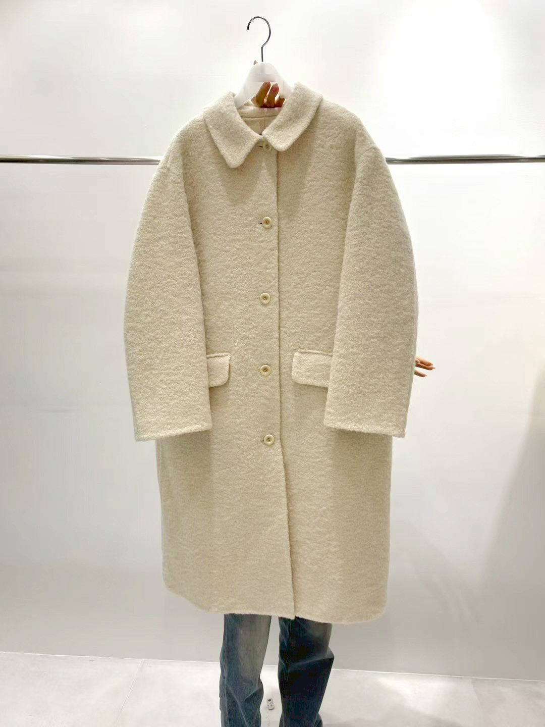 質感家小翻領長版手工大衣
