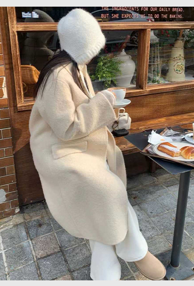 質感家小翻領長版手工大衣