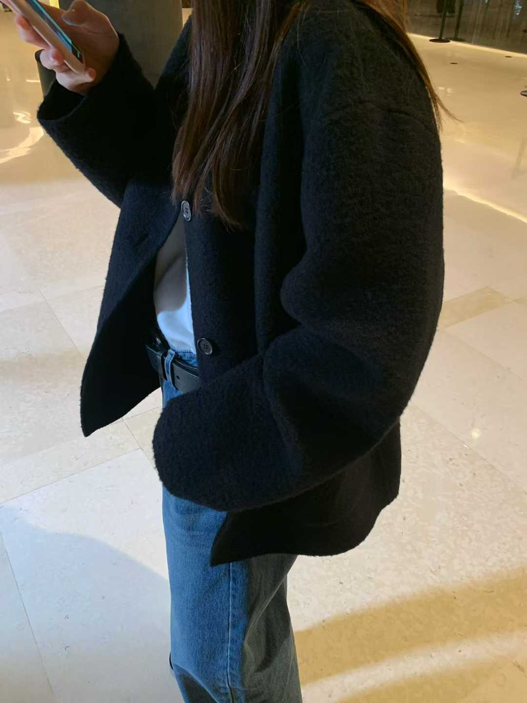 B46.清爽家V領三釦BABY駝羊毛手工外套