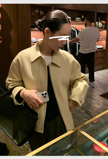 B49.清爽家10%CASHMERE蓬袖手工短大衣