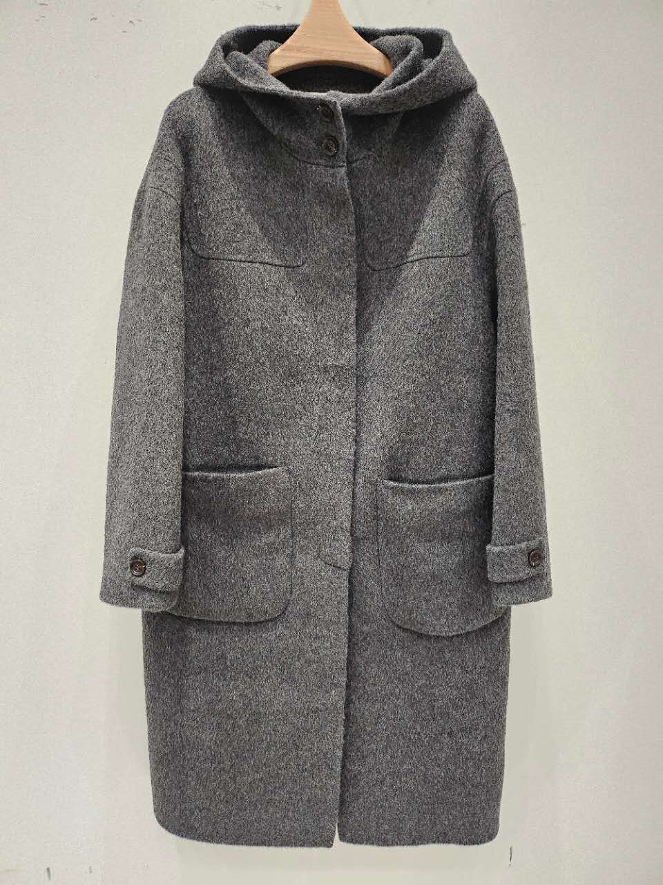 B53.星星家駝羊毛連帽口袋長版大衣