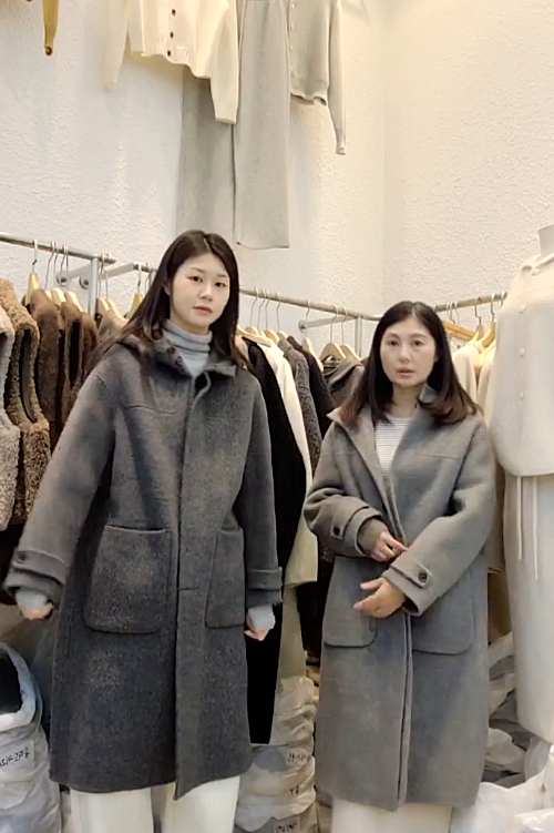 B53.星星家駝羊毛連帽口袋長版大衣