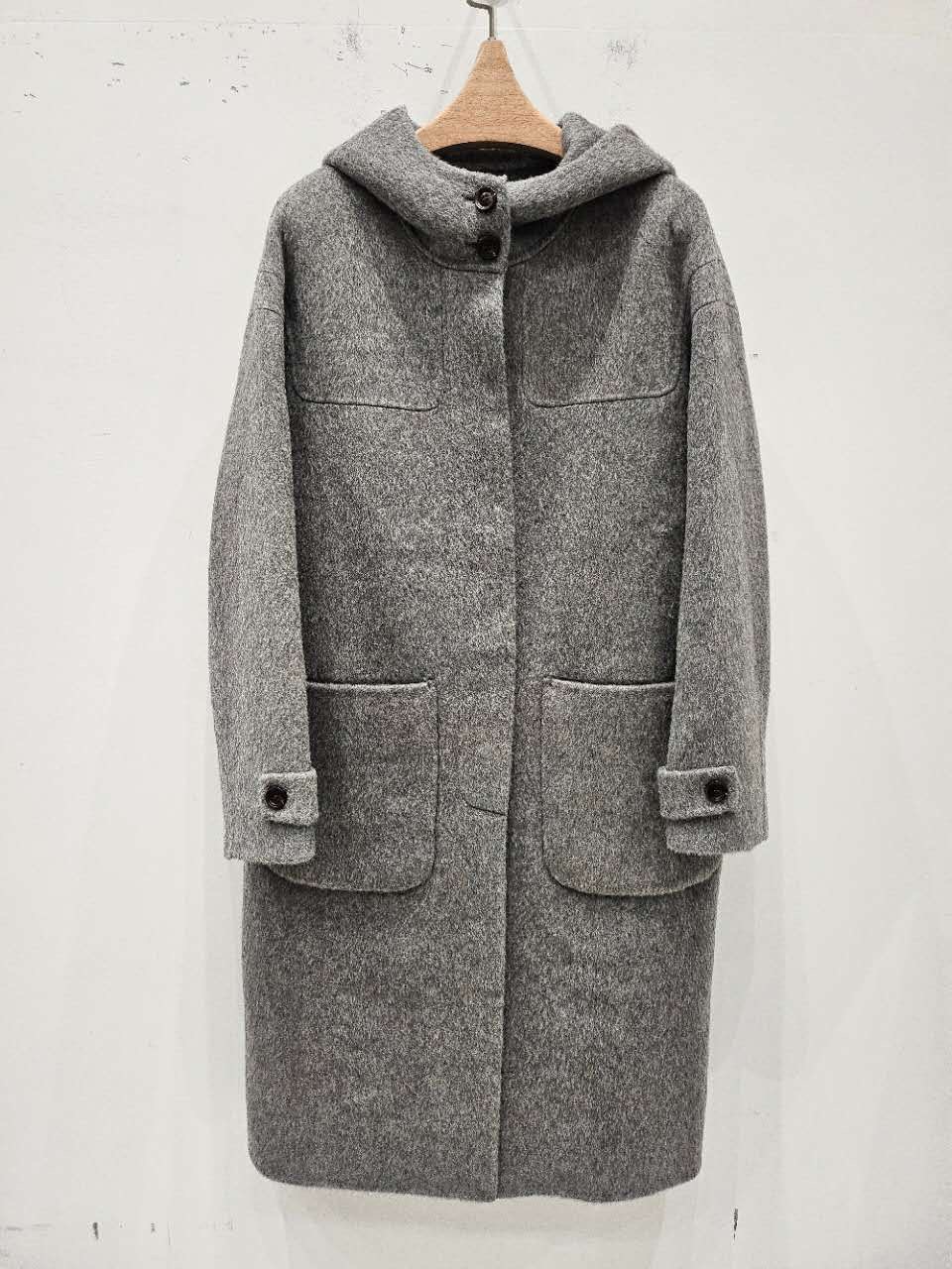 B53.星星家駝羊毛連帽口袋長版大衣