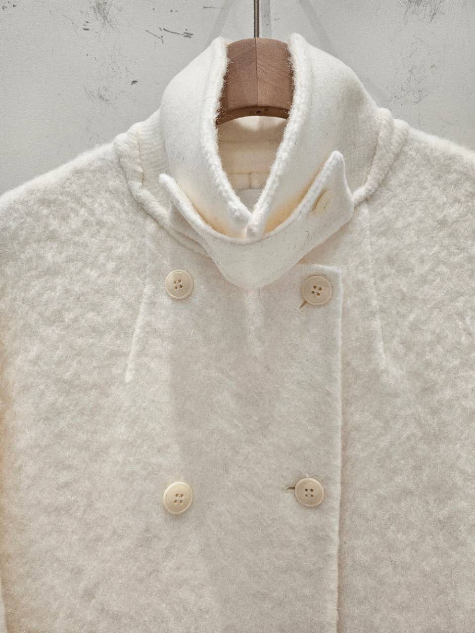 B50.星星家駝羊毛絨感雙排扣中長大衣