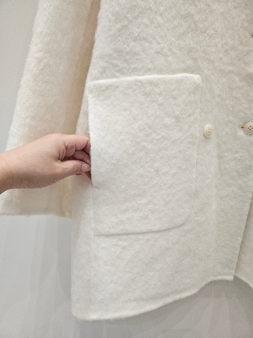 B50.星星家駝羊毛絨感雙排扣中長大衣