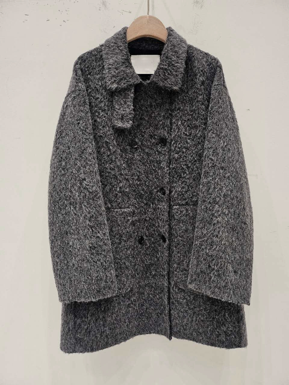 星星家駝羊毛絨感雙排扣中長大衣