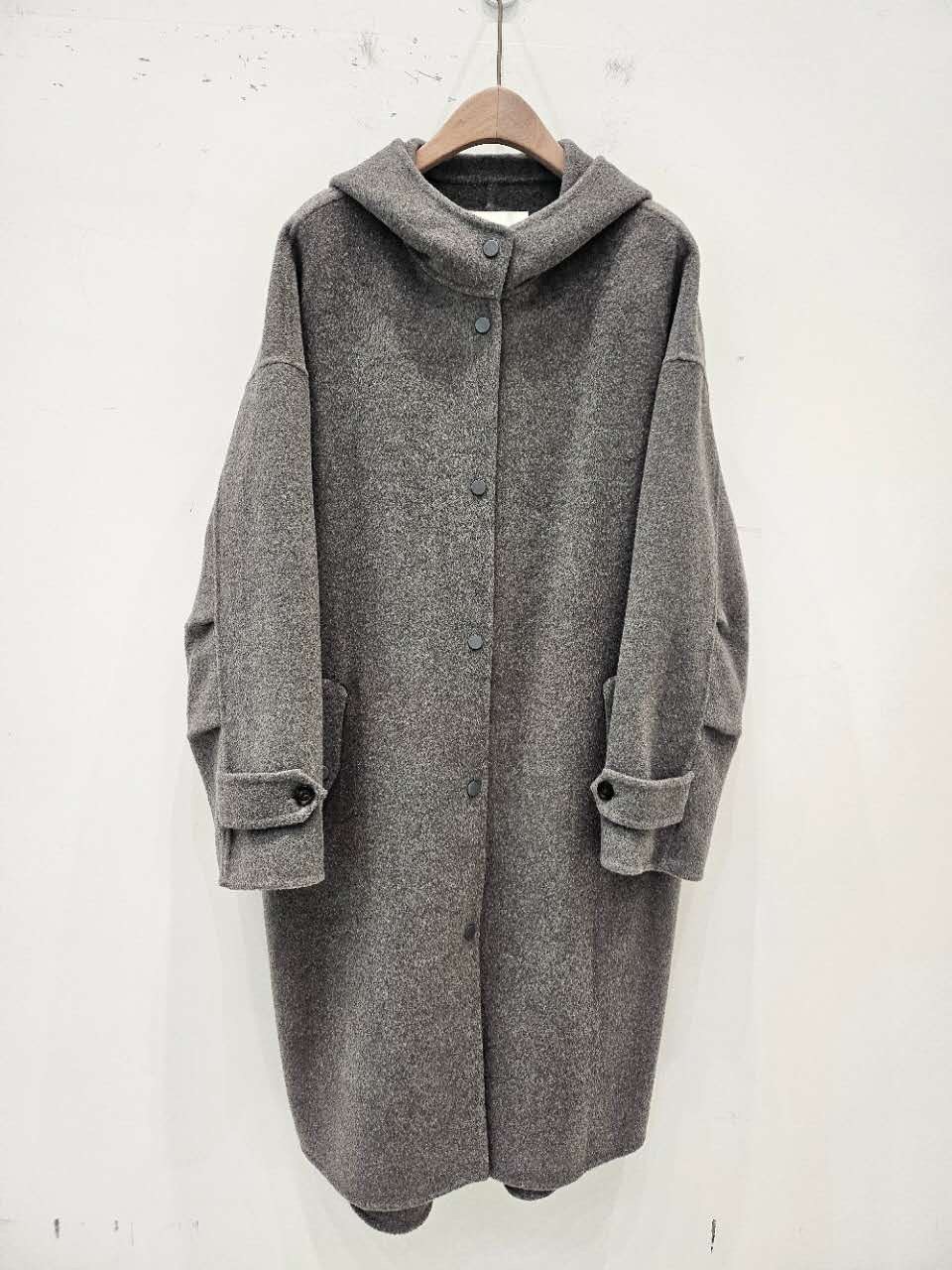 B54.星星家駝羊毛連帽落肩長版大衣