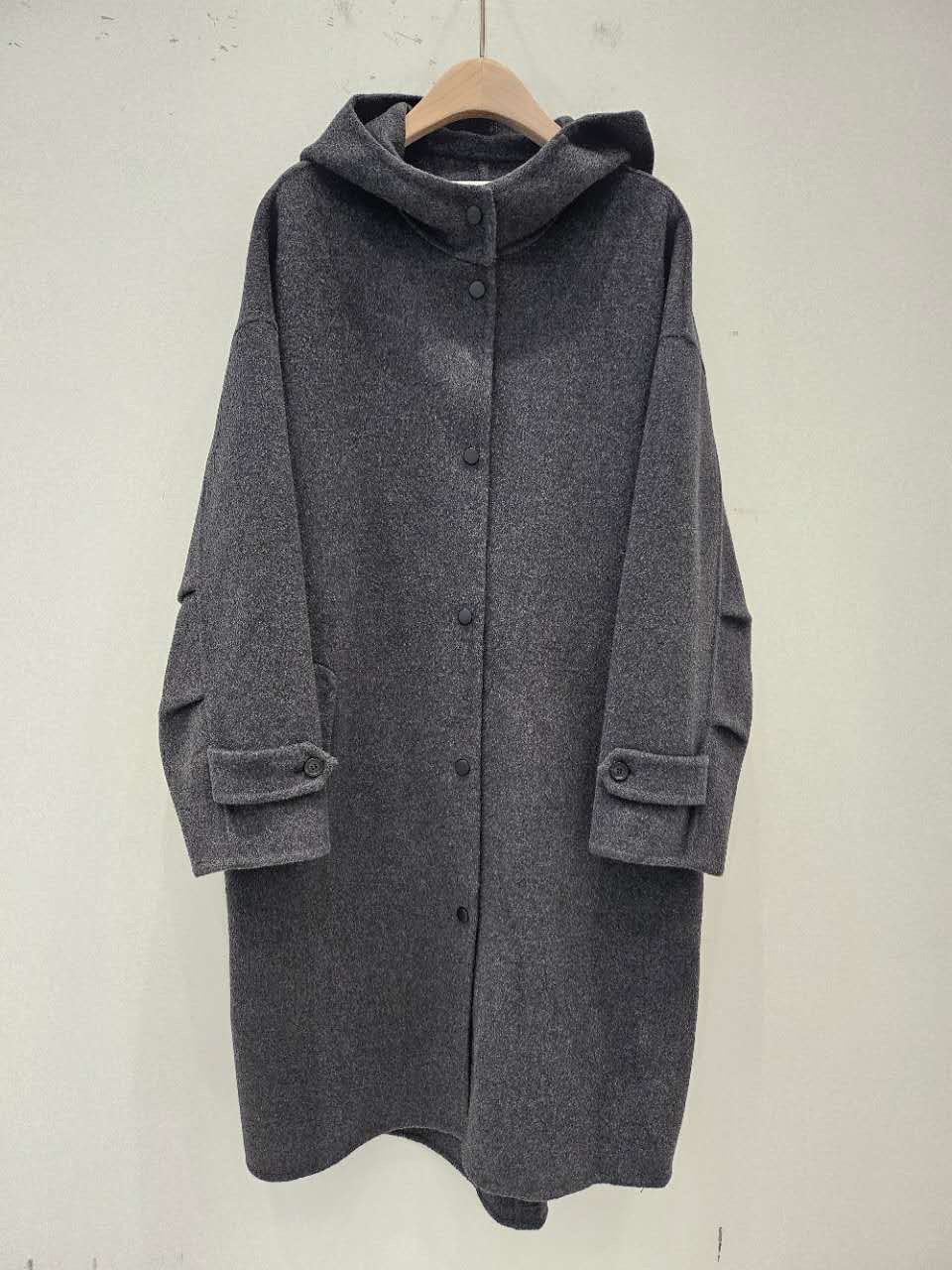 B54.星星家駝羊毛連帽落肩長版大衣