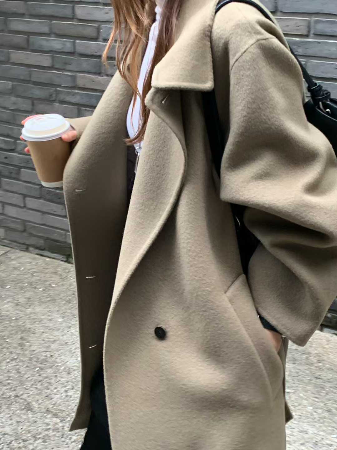 B64.大V家90%WOOL立領長版手工外套