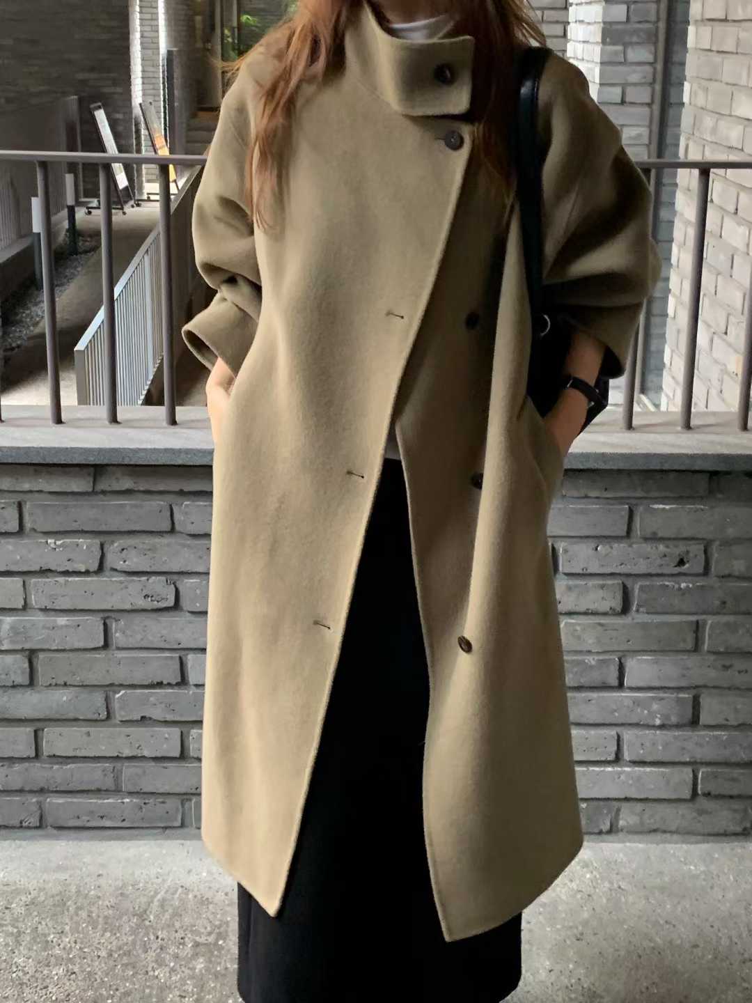 B64.大V家90%WOOL立領長版手工外套