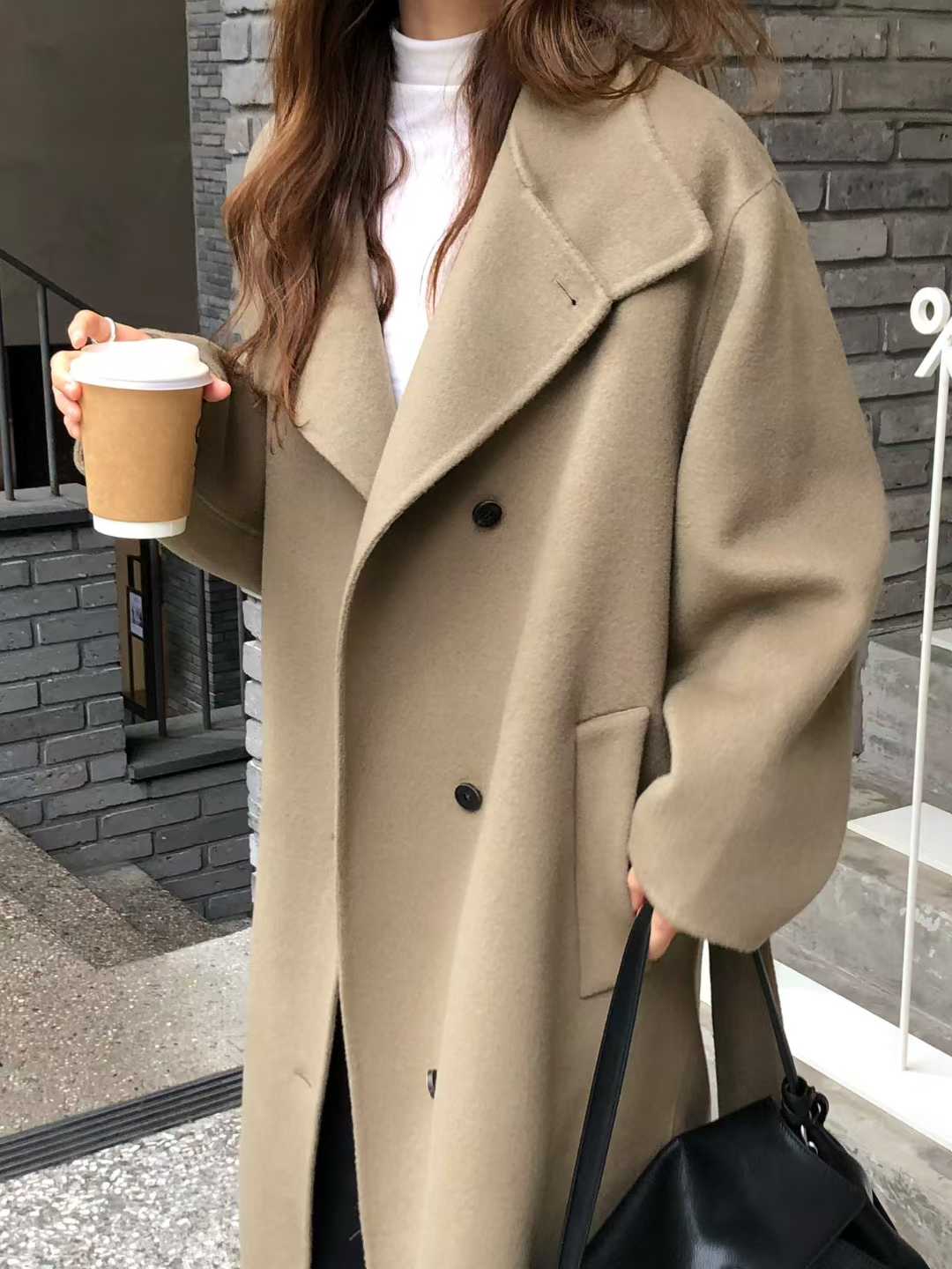 B64.大V家90%WOOL立領長版手工外套