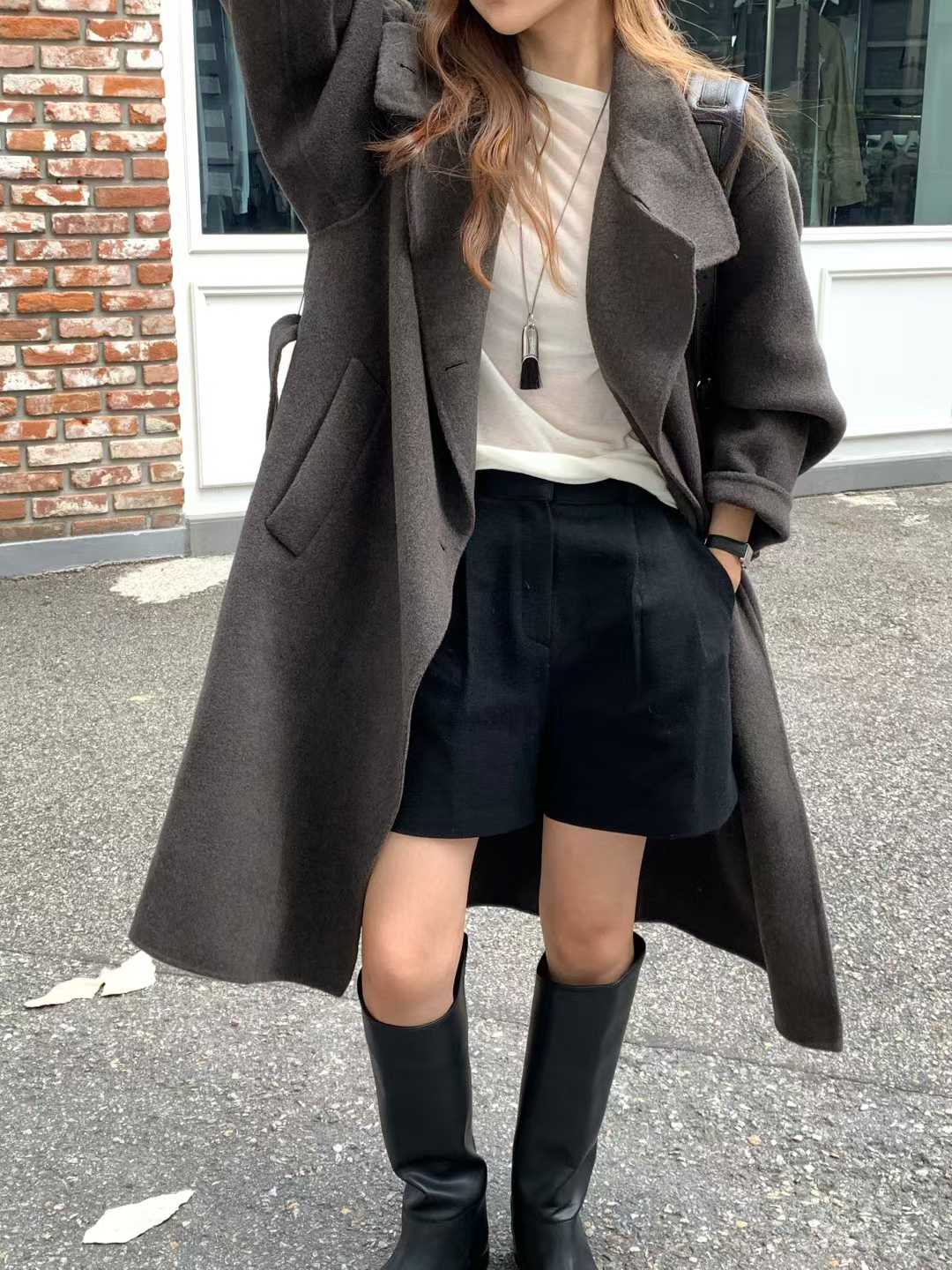 B64.大V家90%WOOL立領長版手工外套