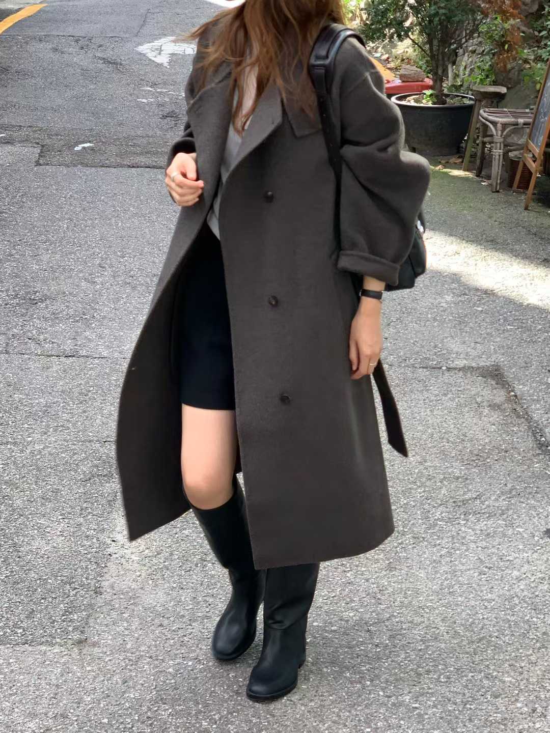 B64.大V家90%WOOL立領長版手工外套